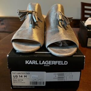 Karl Lagerfeld Gold Metallic Tassel Mules